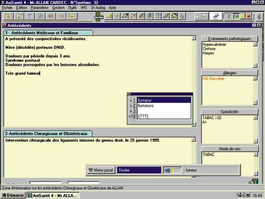 Ecran logiciel gestion de cabinet mdical.